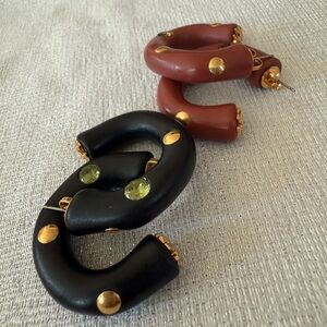 Tory Burch 18k gold plated hoops. Black and brown. Sold seperately